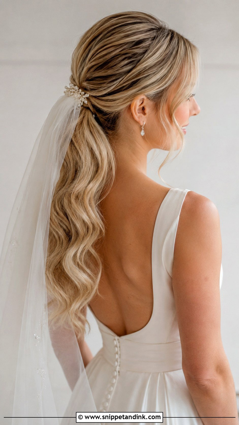 Long Ponytail Wedding Hairstyle With Veil - Snippet and Ink - 15 Long Ponytail Wedding Hairstyles