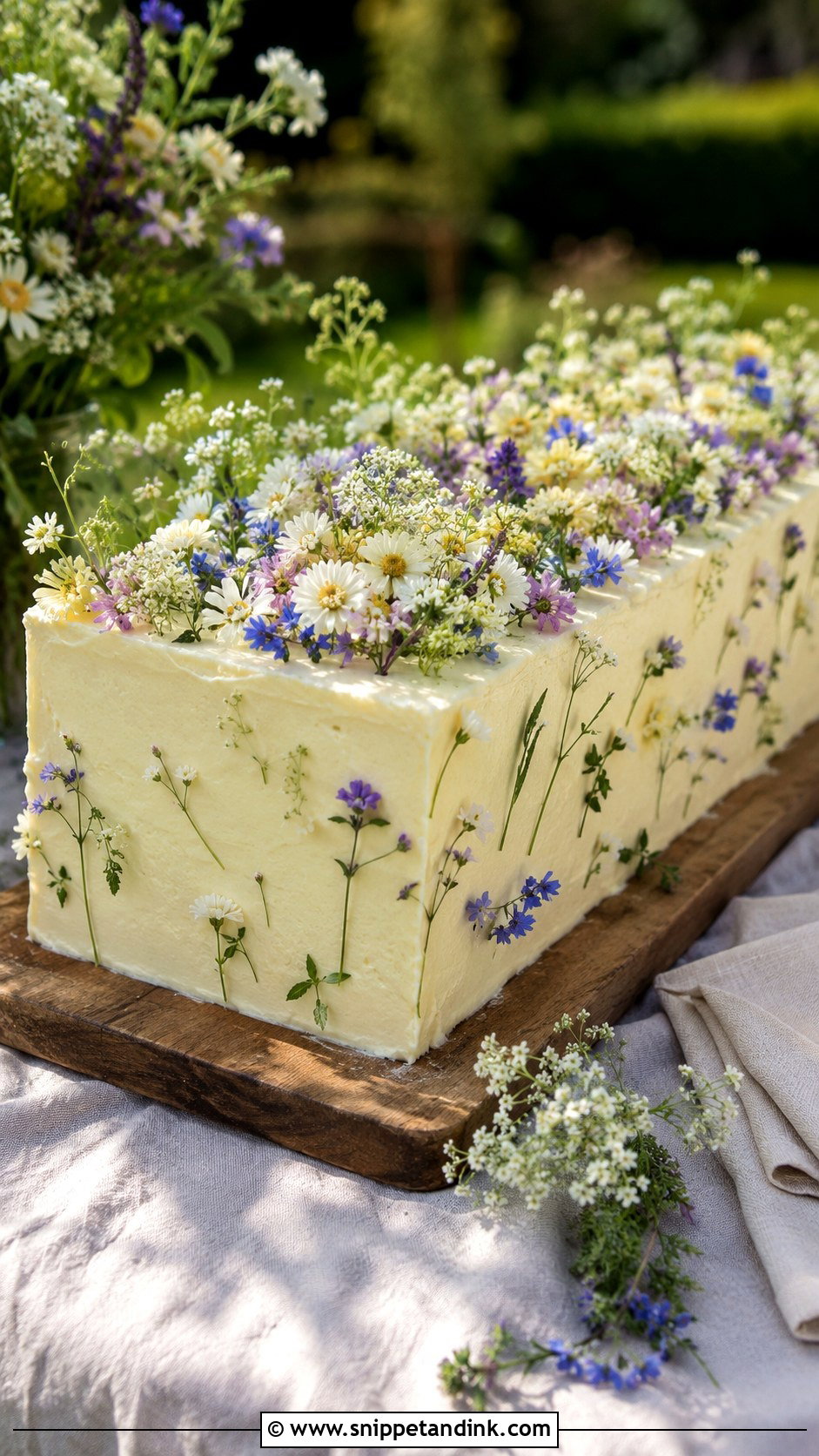 Long Rectangle Wedding Cake With Wildflowers - Snippet and Ink - 20 Rectangle Cake Ideas with Flowers for Wedding