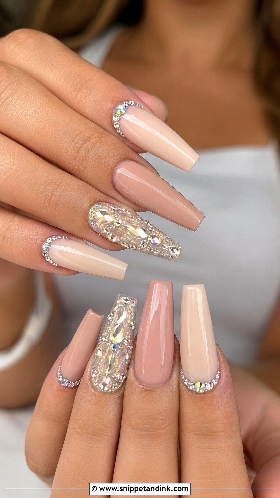 Long Rhinestone Wedding Nails - Snippet and Ink - 20 Long Wedding Nails
