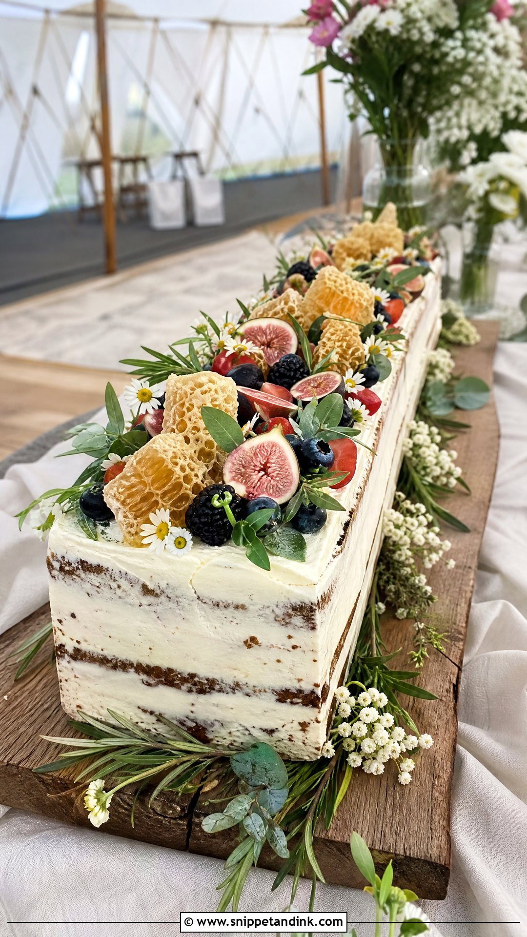 Long Rustic Wedding Cake - Snippet and Ink - 20 Long Wedding Cake Ideas