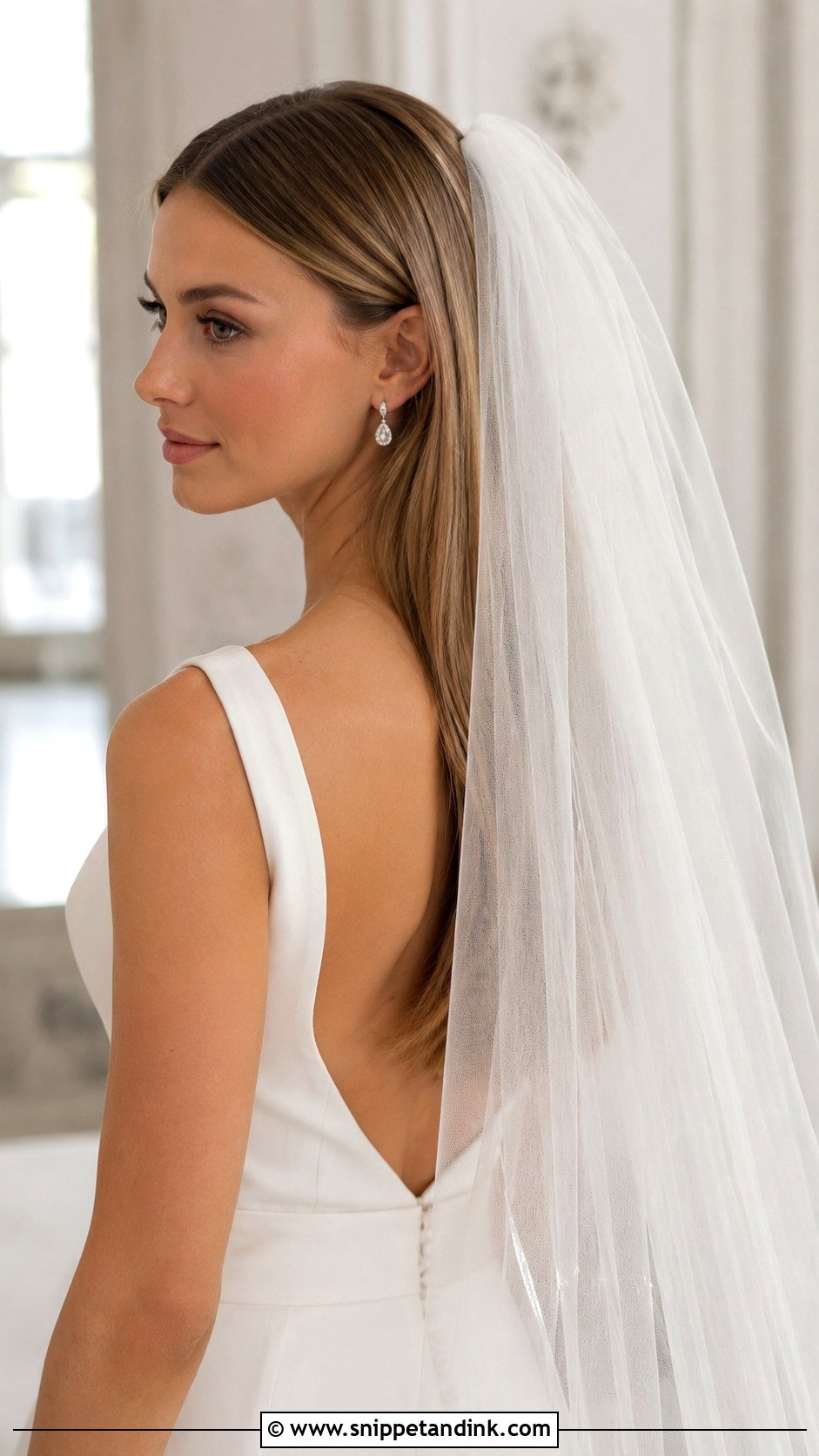 Long Sleek Hair With a Fingertip Veil - Snippet and Ink - 25 Veil Hair Down Ideas