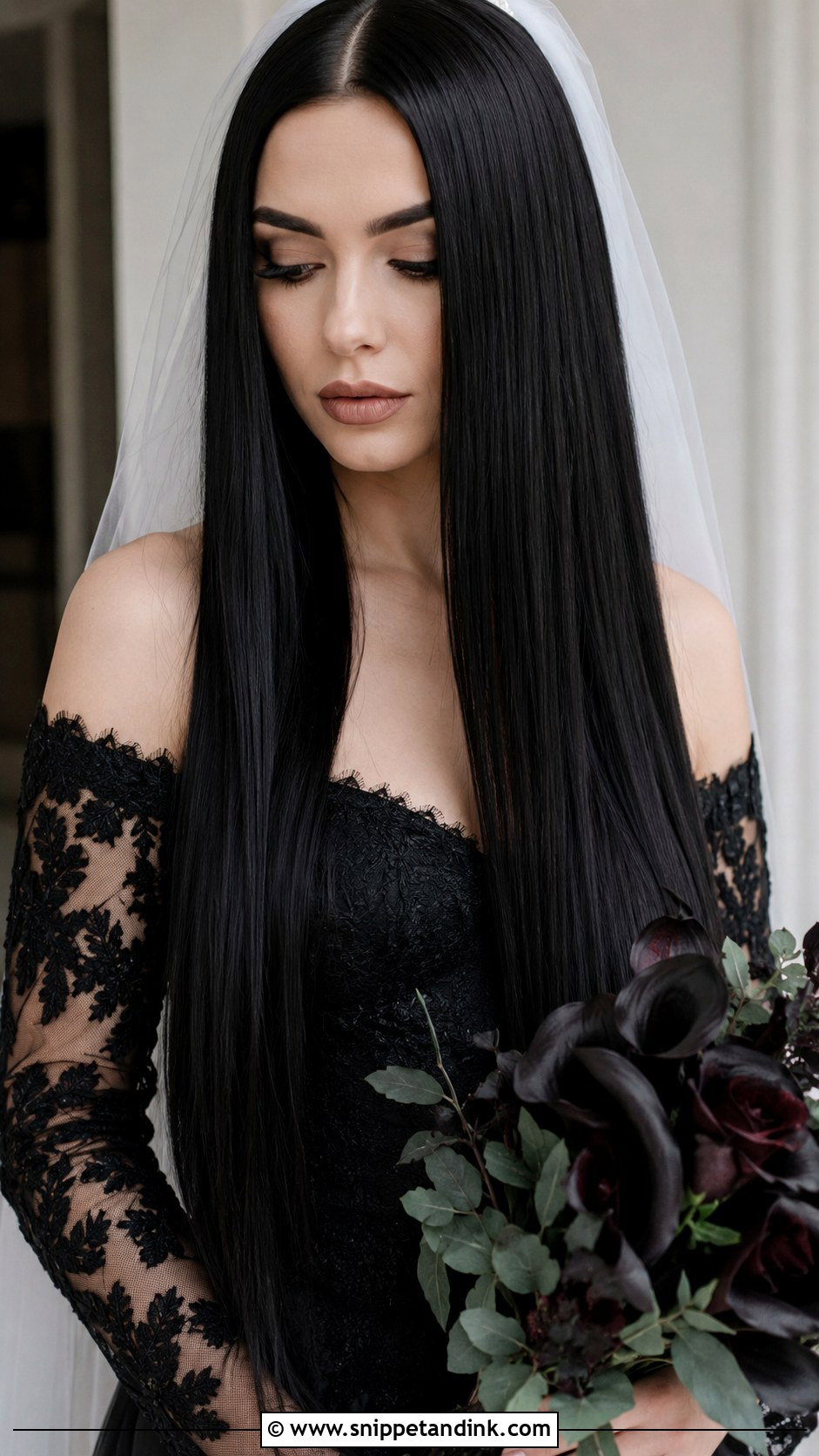 Long Sleek Straight Hair - Snippet and Ink - 20 Gothic Wedding Hair Ideas