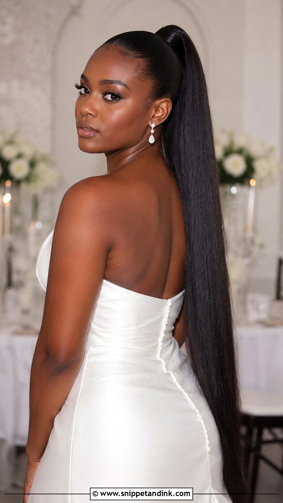 Long Straight Bridal Ponytail For Black Women - Snippet and Ink - 20 Bridal Ponytail Hairstyles Black Women
