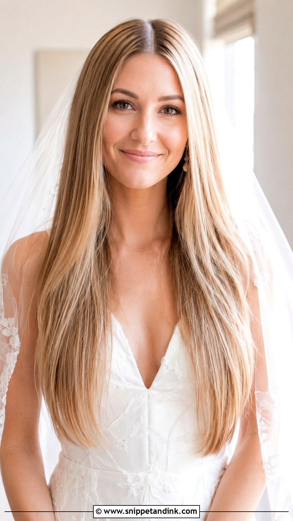 Long Straight Hair Down - Snippet and Ink - 20 Straight Hair Bride Ideas