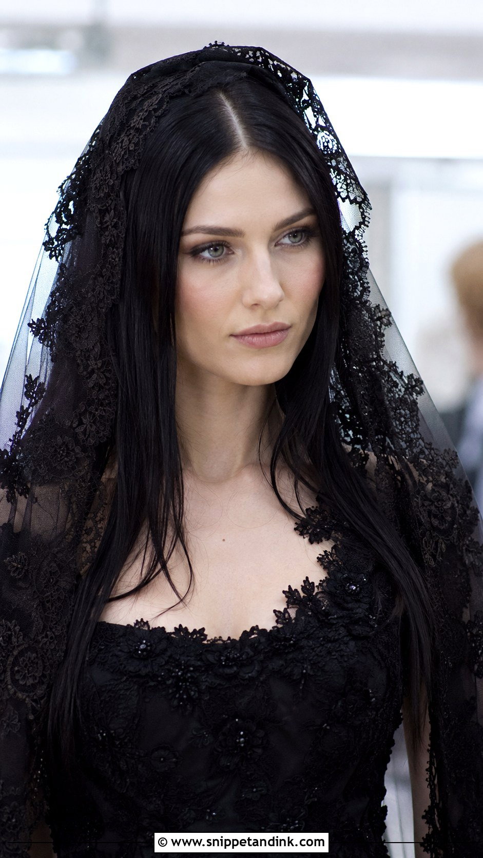 Long Straight Hair With Black Lace Veil - Snippet and Ink - 25 Goth Wedding Hair Ideas