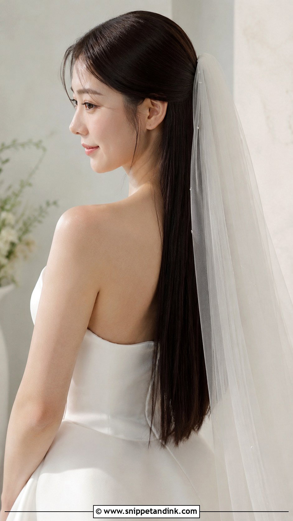 Long Straight Hair With Chapel Veil - Snippet and Ink - 25 Hair Down with Veil Ideas
