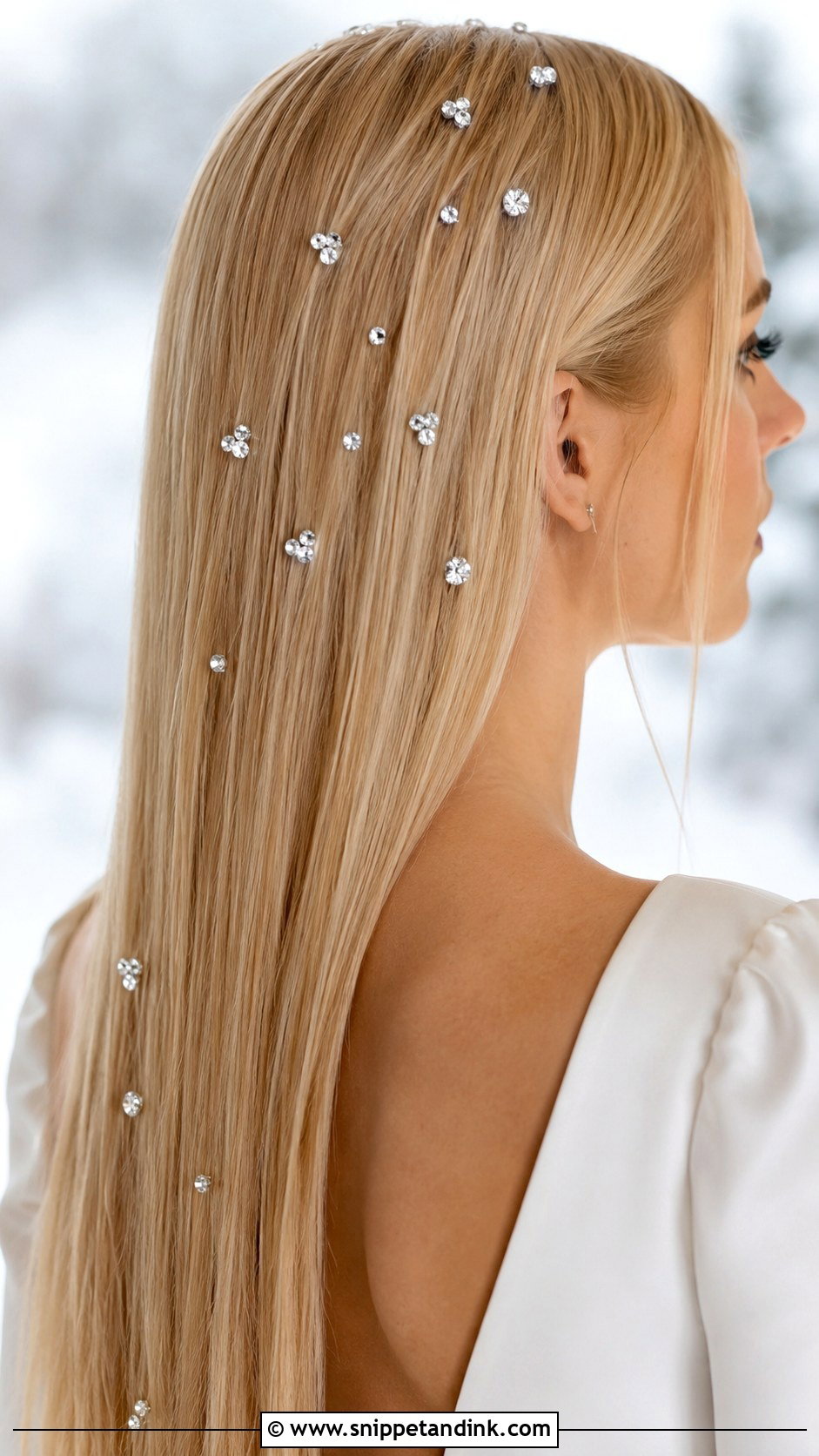 Long Straight Hair With Crystal Pins - Snippet and Ink - 25 Fairy Wedding Hair Ideas