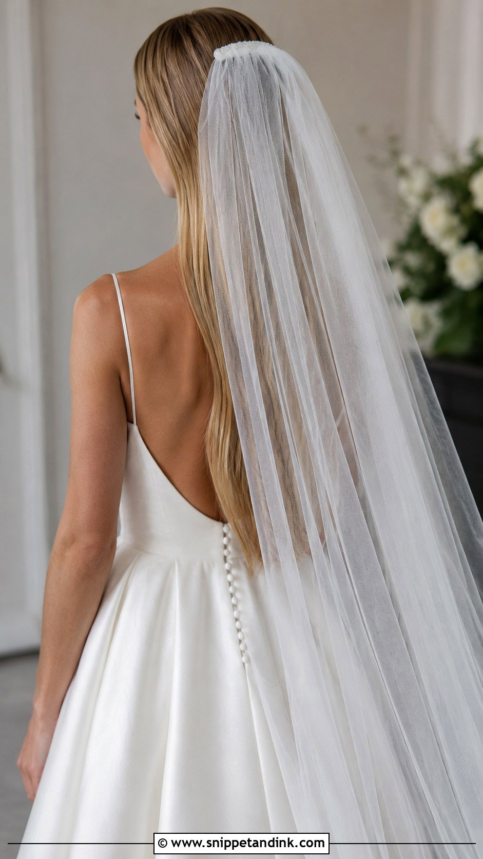 Long Straight Hair With Veil - Snippet and Ink - 25 Straight Wedding Hairstyles