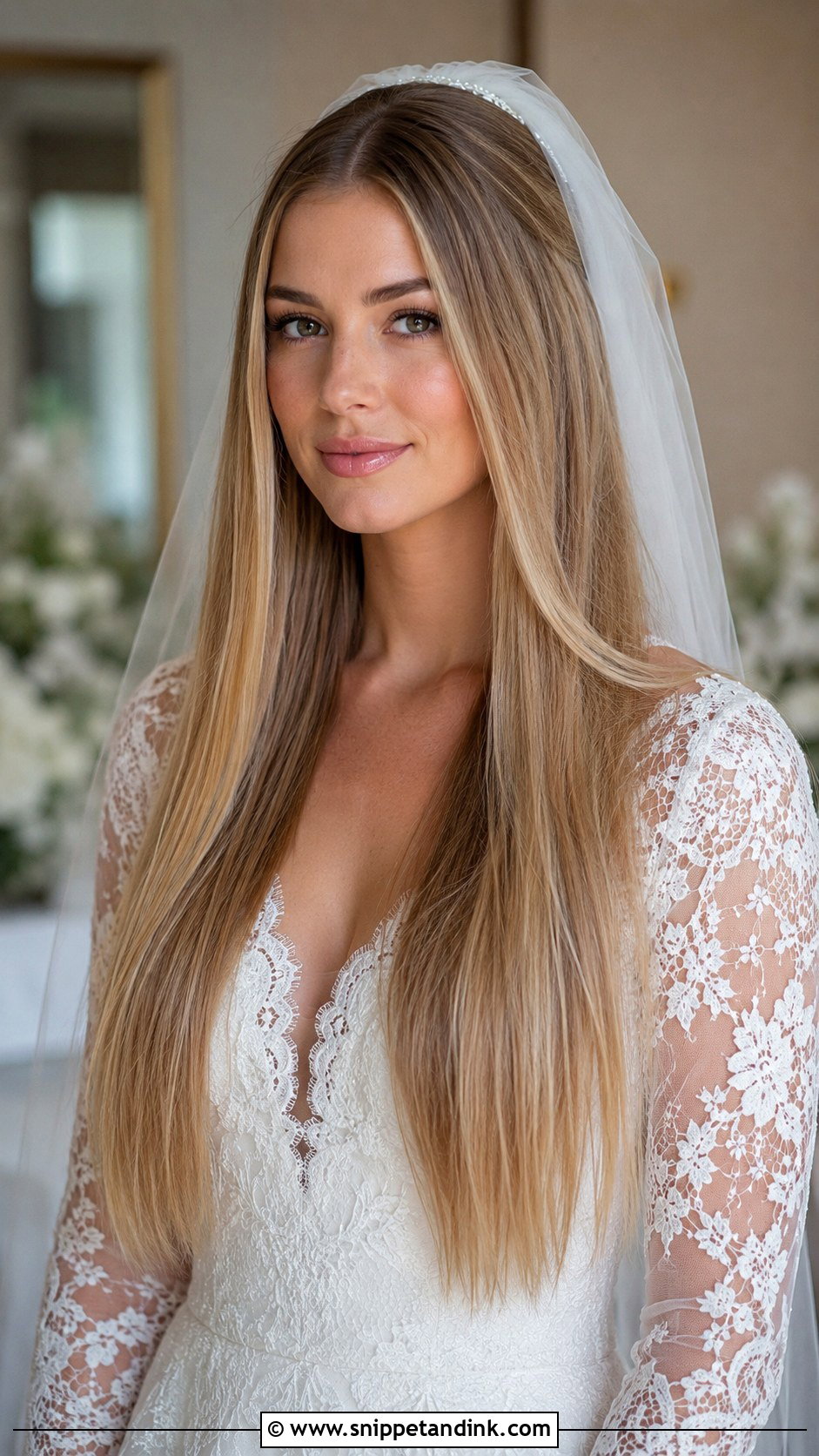 Long Straight Hair With Veil - Snippet and Ink - 15 Straight Hairstyles for Bride