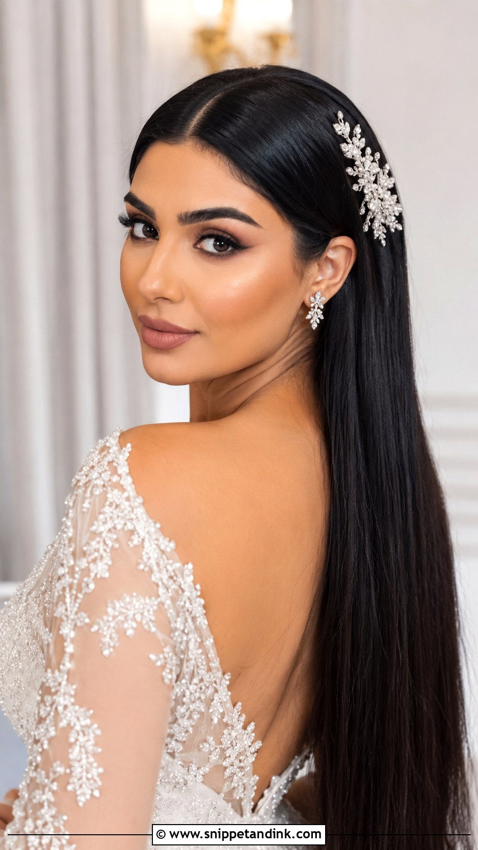 Long Straight Sleek Bridal Hair - Snippet and Ink - 20 Arab Wedding Hairstyles