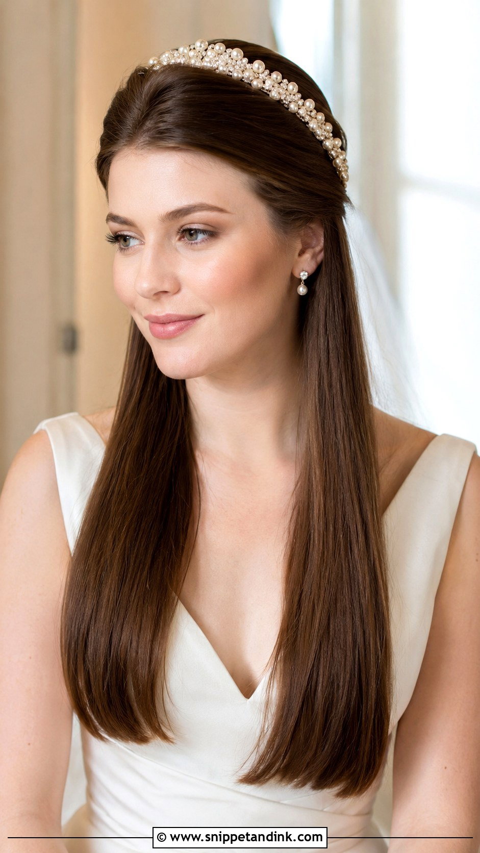 Long Straight Wedding Hair With Bridal Headband - Snippet and Ink - 15 Long Straight Wedding Hair Ideas
