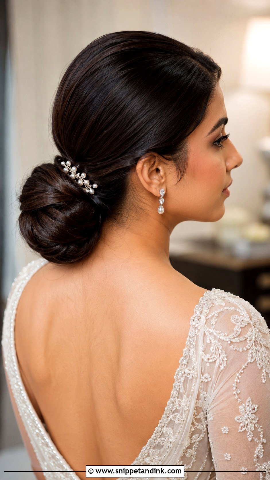 Long Straight Wedding Hair With Low Bun - Snippet and Ink - 15 Long Straight Wedding Hair Ideas