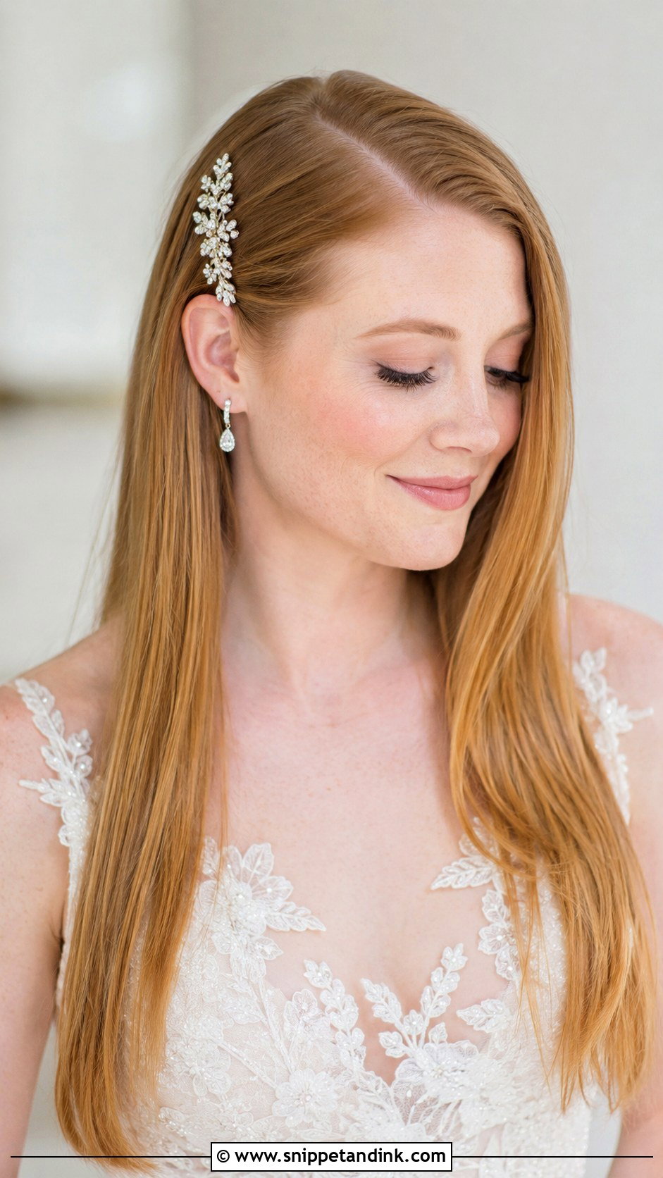 Long Straight Wedding Hair With Side Clip - Snippet and Ink - 15 Long Straight Wedding Hair Ideas
