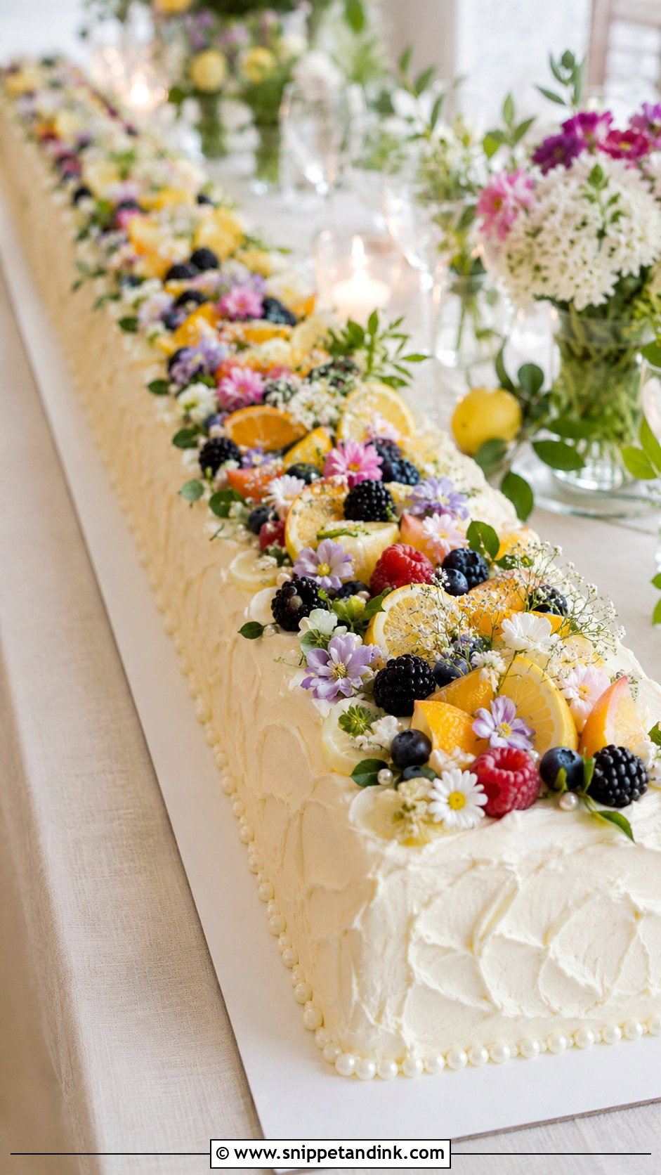 Long Table Runner Wedding Sheet Cake - Snippet and Ink - 20 Summer Sheet Cake Designs for Wedding
