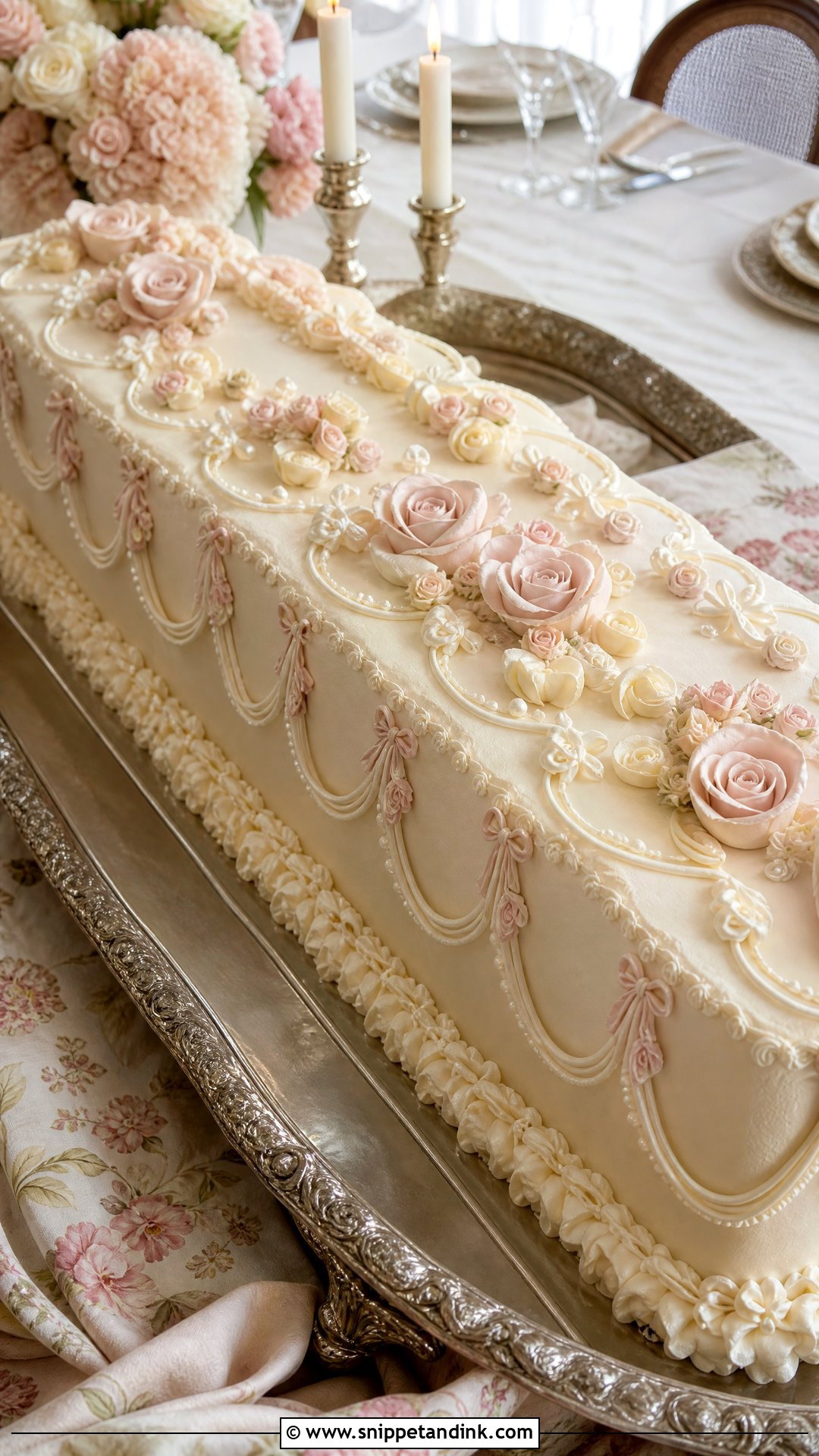 Long Vintage Wedding Cake - Snippet and Ink - 20 Long Wedding Cake Ideas