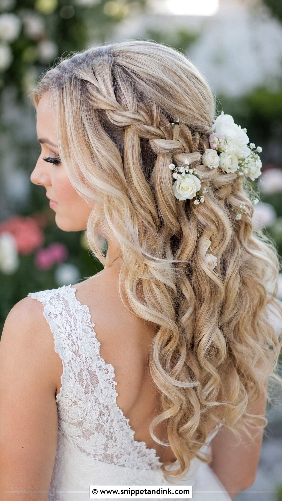 Long Waterfall Braid - Snippet and Ink - 25 Long Bridal Hair Ideas