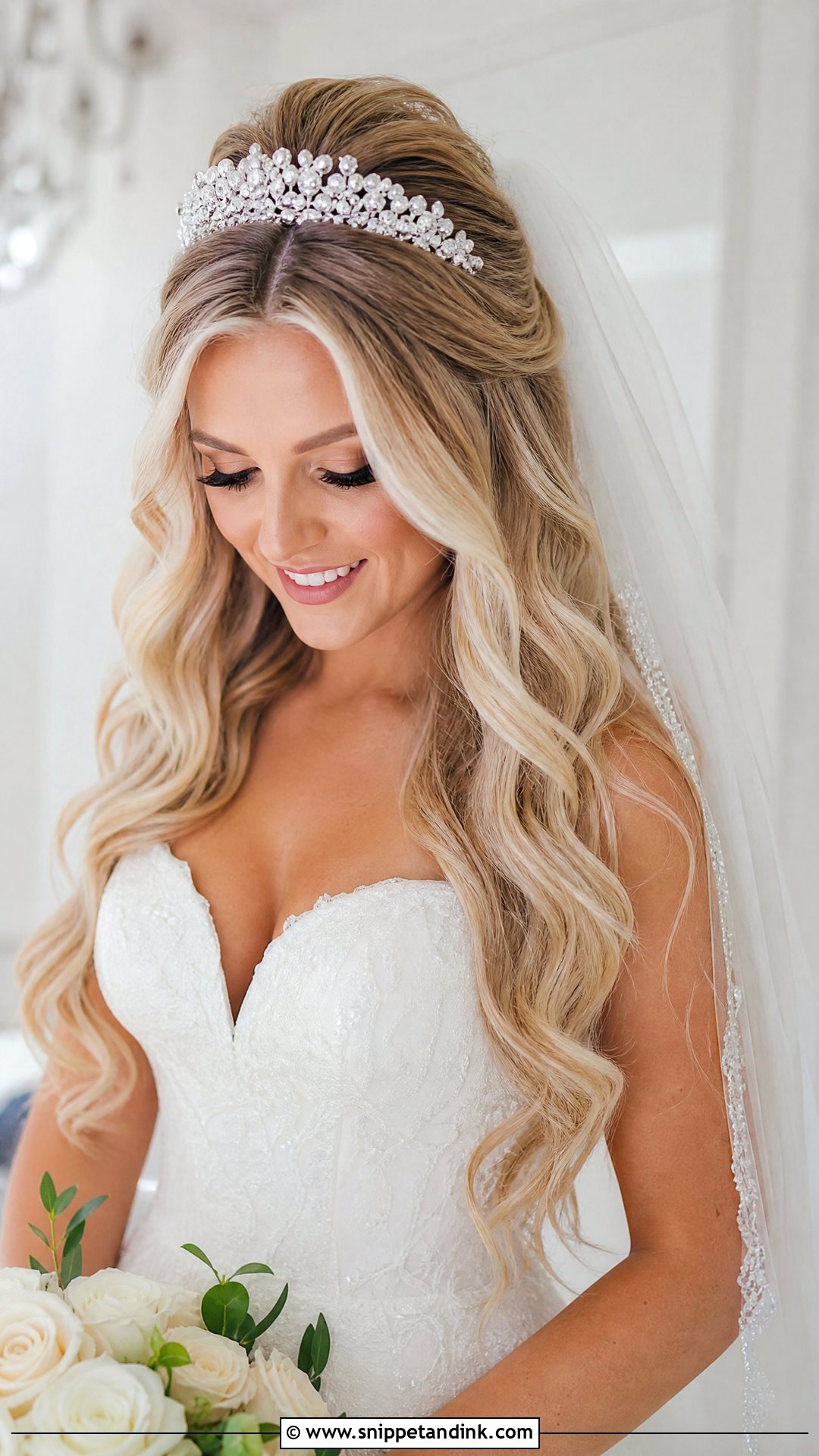 Long Waves Bridal Hairstyle With Tiara - Snippet and Ink - 15 Bridal Hairstyles with Headpiece