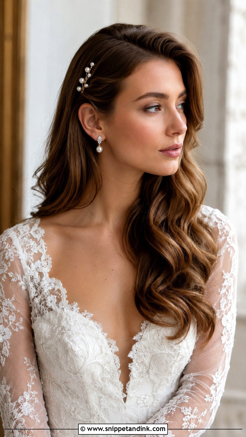 Long Waves With Pearl Pins For Wedding - Snippet and Ink - 15 Long Hair Wedding Waves