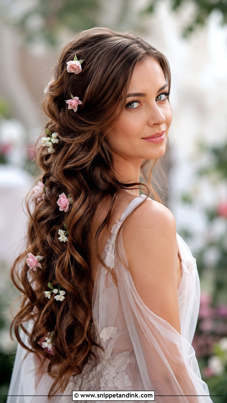 Long Waves With Scattered Petals - Snippet and Ink - 25 Wedding Hair with Flowers