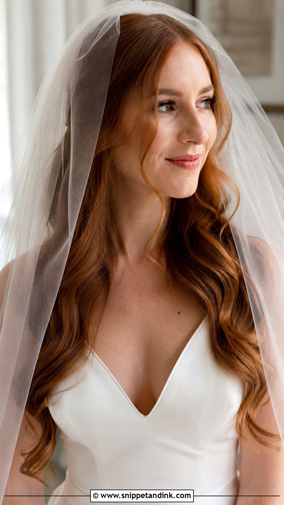 Long Waves With Veil For Wedding - Snippet and Ink - 15 Long Hair Wedding Waves
