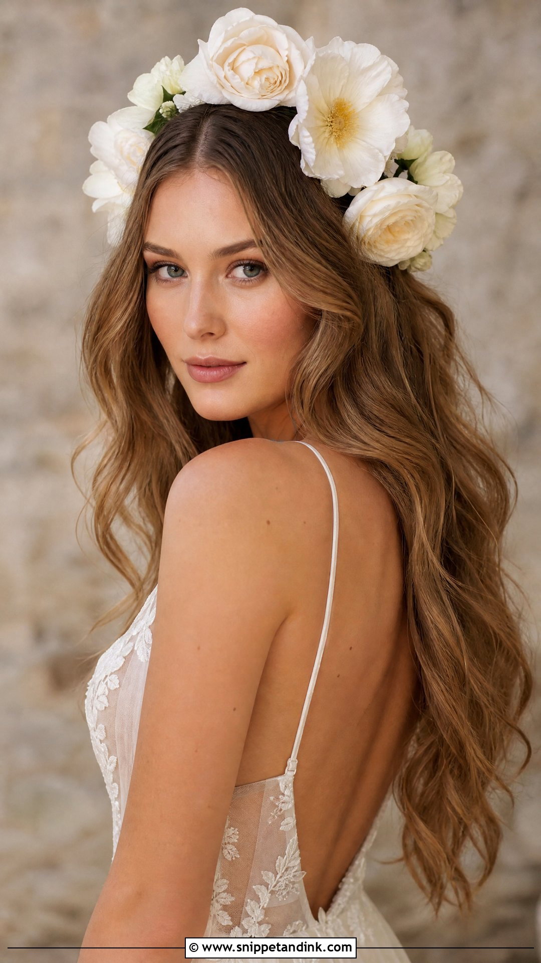 Long Waves With a Floral Headband - Snippet and Ink - 20 Wedding Hair Down with Flowers