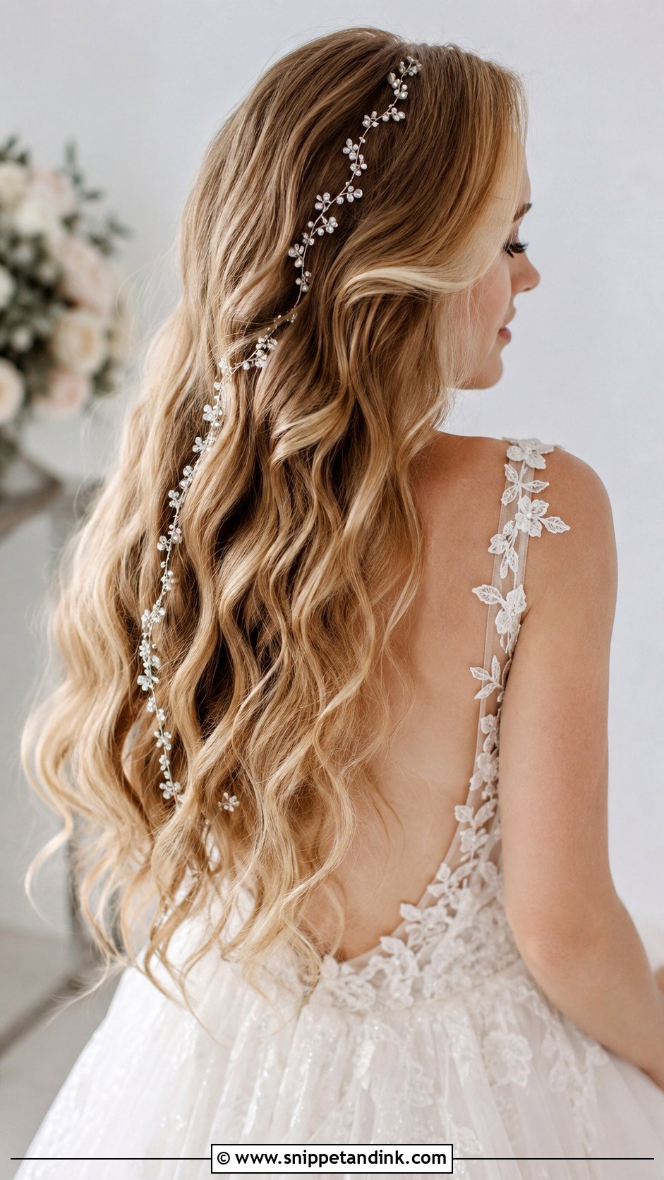 Long Waves with Hair Vine - Snippet and Ink - 35 Bridal Hair Down Ideas