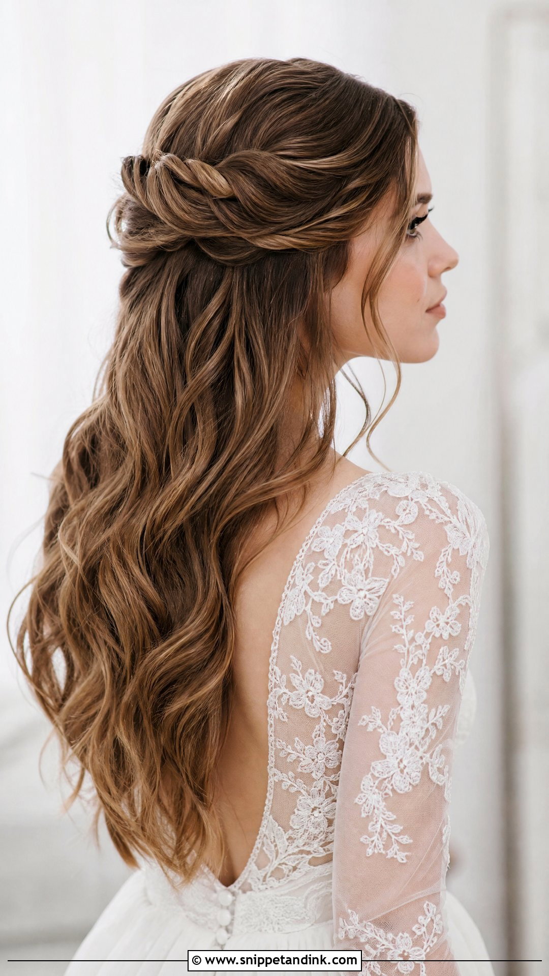 Long Wavy Hair with Twisted Crown - Snippet and Ink - 20 Long Wedding Hair All Down Ideas