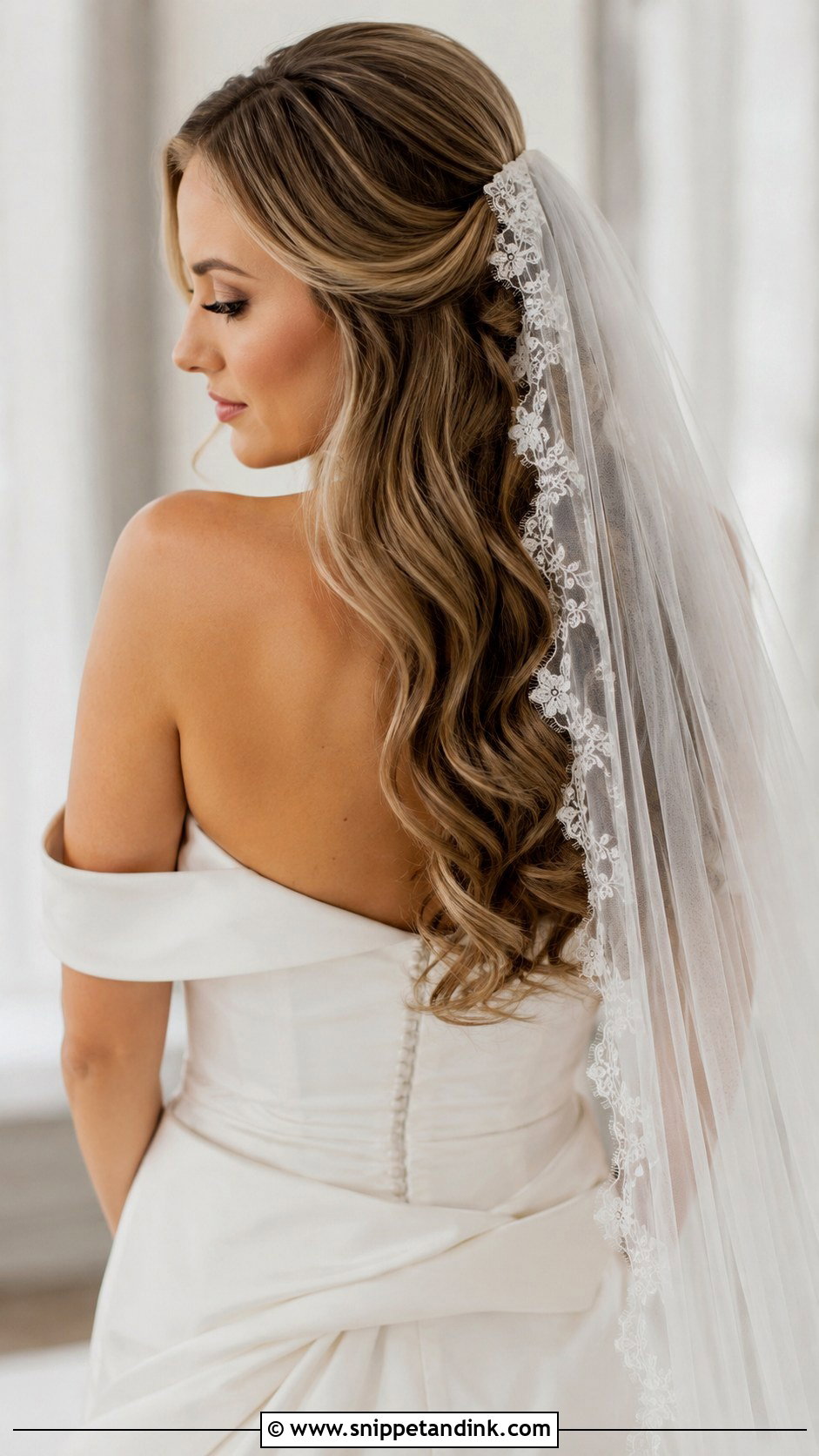 Long Wavy Wedding Hair With Veil - Snippet and Ink - 20 Sims 4 CC Wedding Hair Ideas