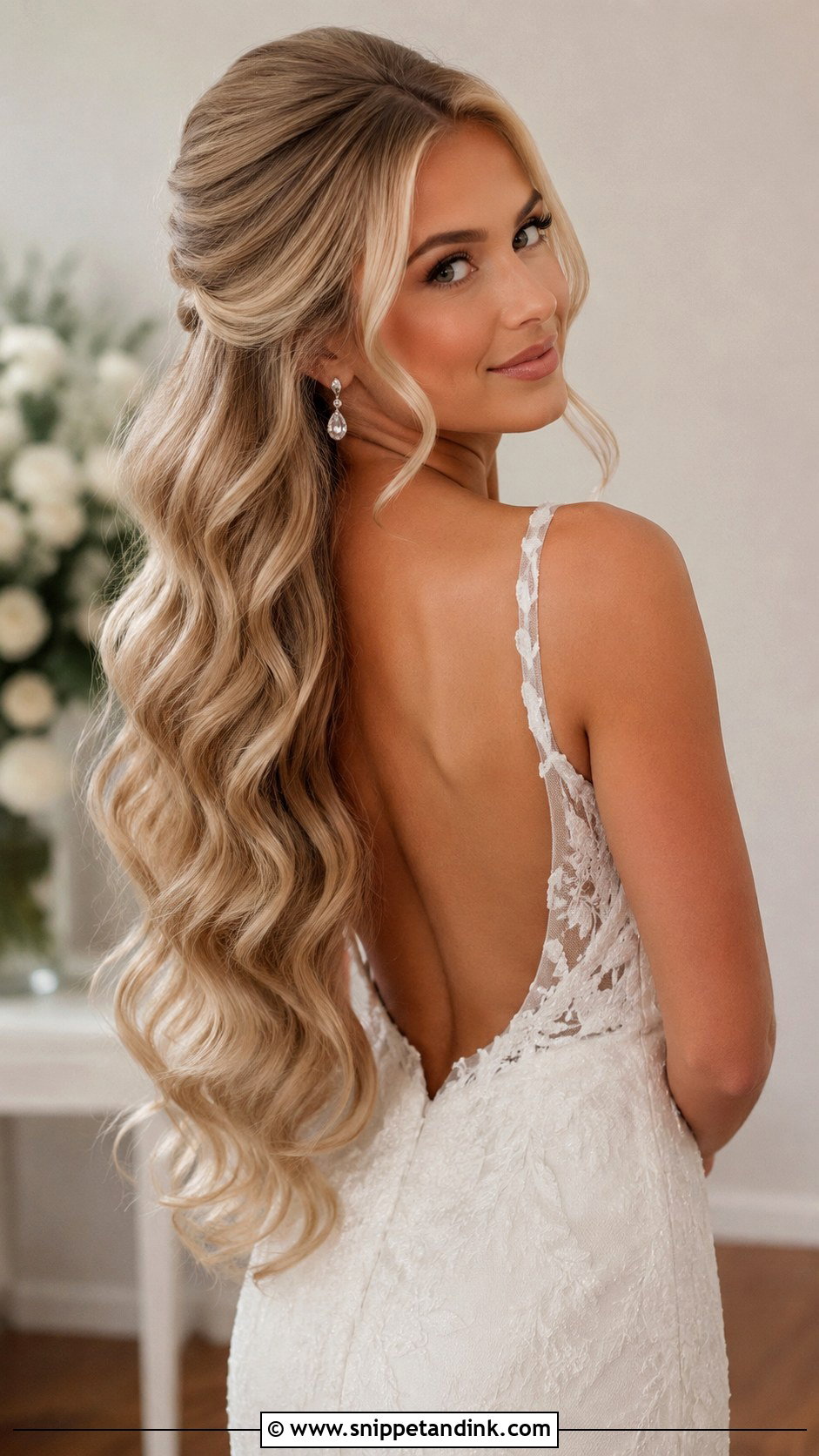 Long Wavy Wedding Hair - Snippet and Ink - 15 Mostly Down Wedding Hair Ideas