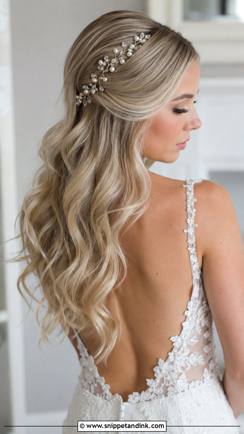 Long Wedding Hair Down With A Hair Vine - Snippet and Ink - 15 Wedding Hair for Long Hair Down Ideas