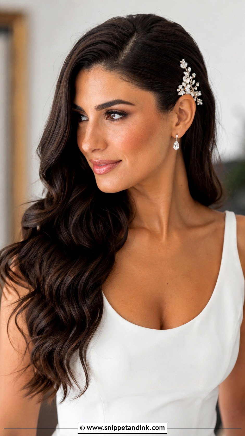Long Wedding Hair Down With A Side Part - Snippet and Ink - 15 Wedding Hair for Long Hair Down Ideas