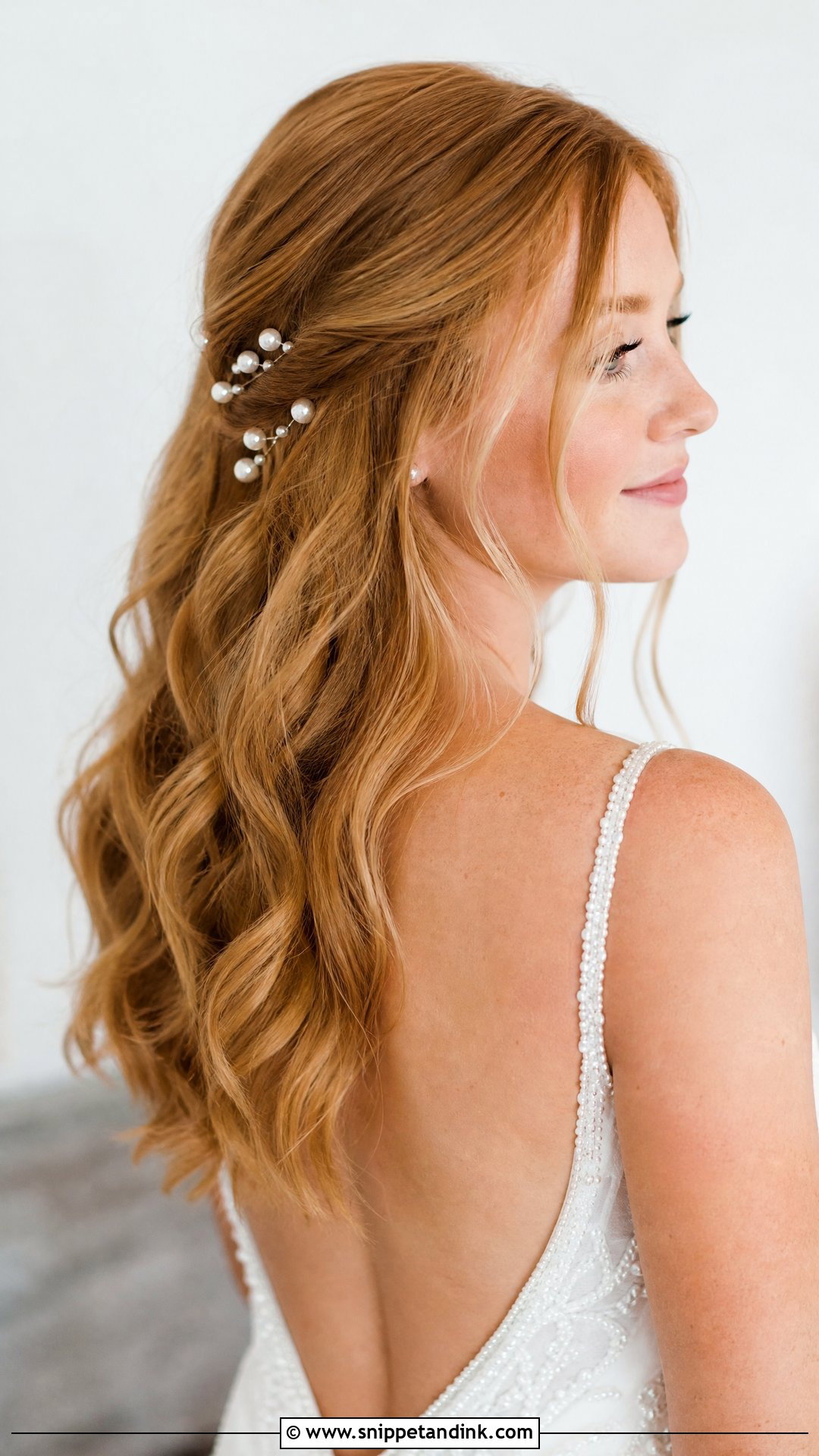 Long Wedding Hair Down With Pearl Pins - Snippet and Ink - 20 Wedding Long Hairstyles Down