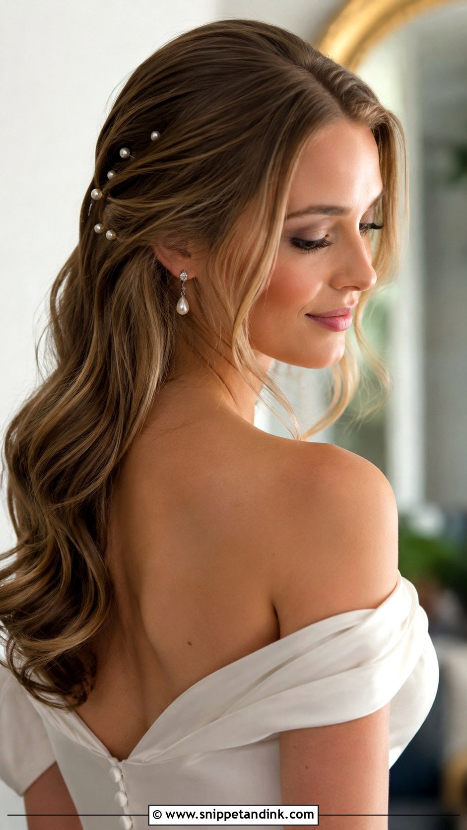 Long Wedding Hair Down With Pearl Pins - Snippet and Ink - 15 Wedding Hair for Long Hair Down Ideas