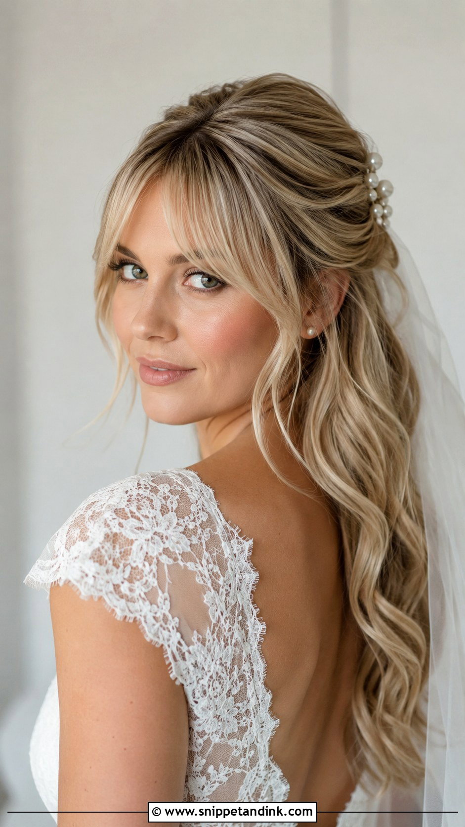 Long Wedding Hair Half Up With Bangs - Snippet and Ink - 15 Long Wedding Hair with Bangs