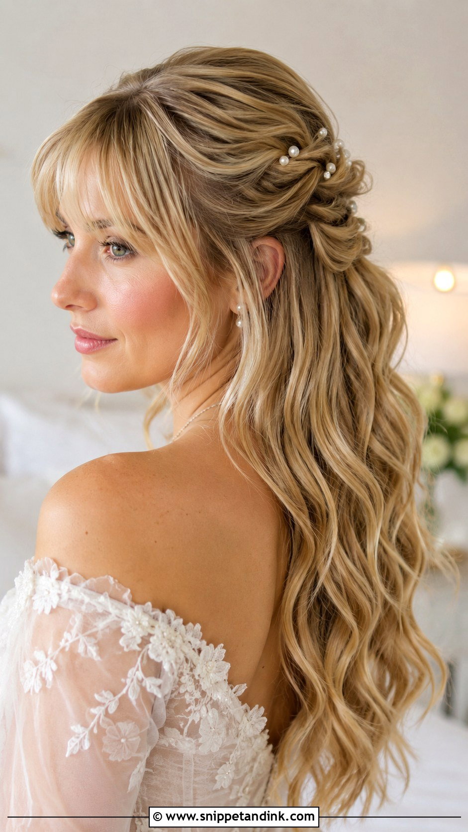 Long Wedding Half Up Hair With Bangs - Snippet and Ink - 15 Long Wedding Hairstyles with Bangs