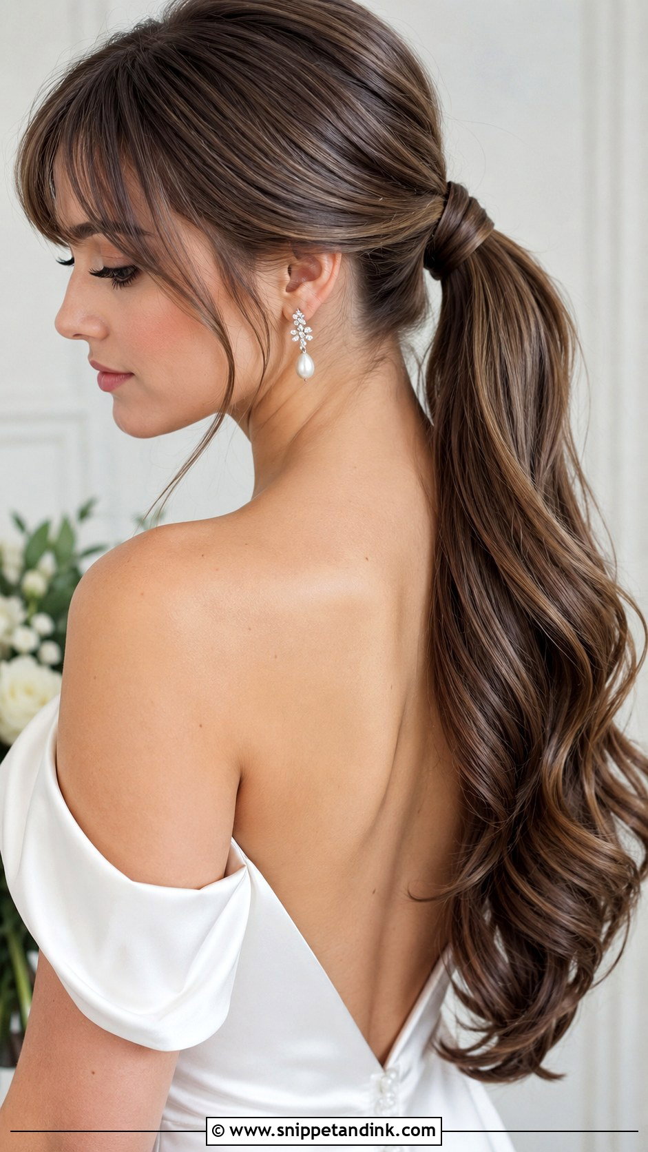 Long Wedding Ponytail With Bangs - Snippet and Ink - 15 Long Wedding Hairstyles with Bangs