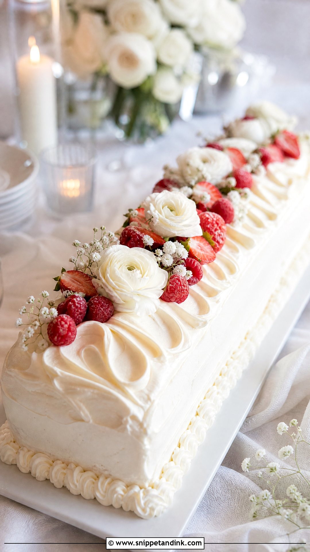 Long Wedding Sheet Cake - Snippet and Ink - 20 Wedding Cake Inspiration