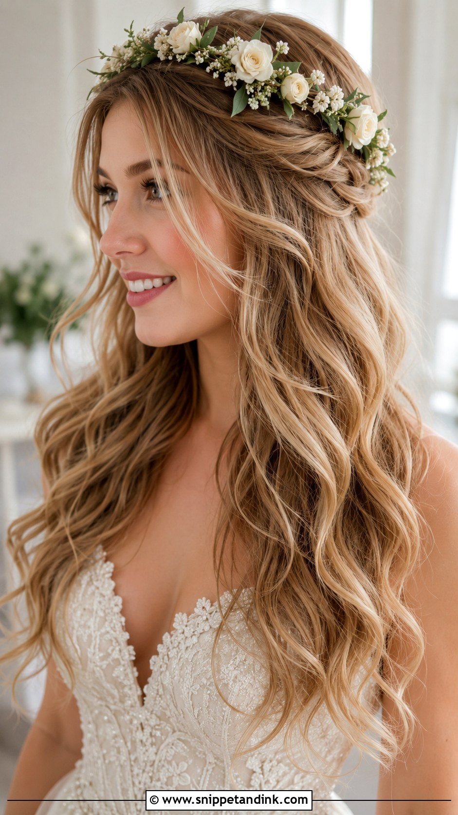Long Wedding Waves With Flower Crown - Snippet and Ink - 15 Wedding Hairstyles for Long Hair with Flowers
