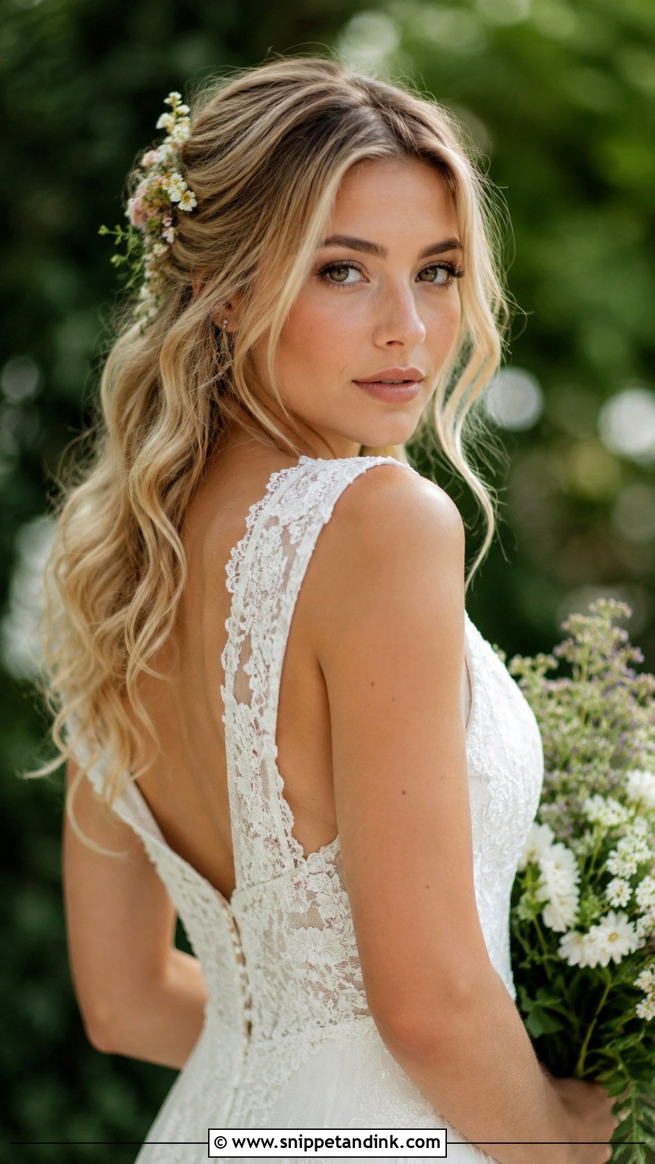 Loose Beach Waves With Flowers - Snippet and Ink - 30 Boho Bridal Hair Ideas