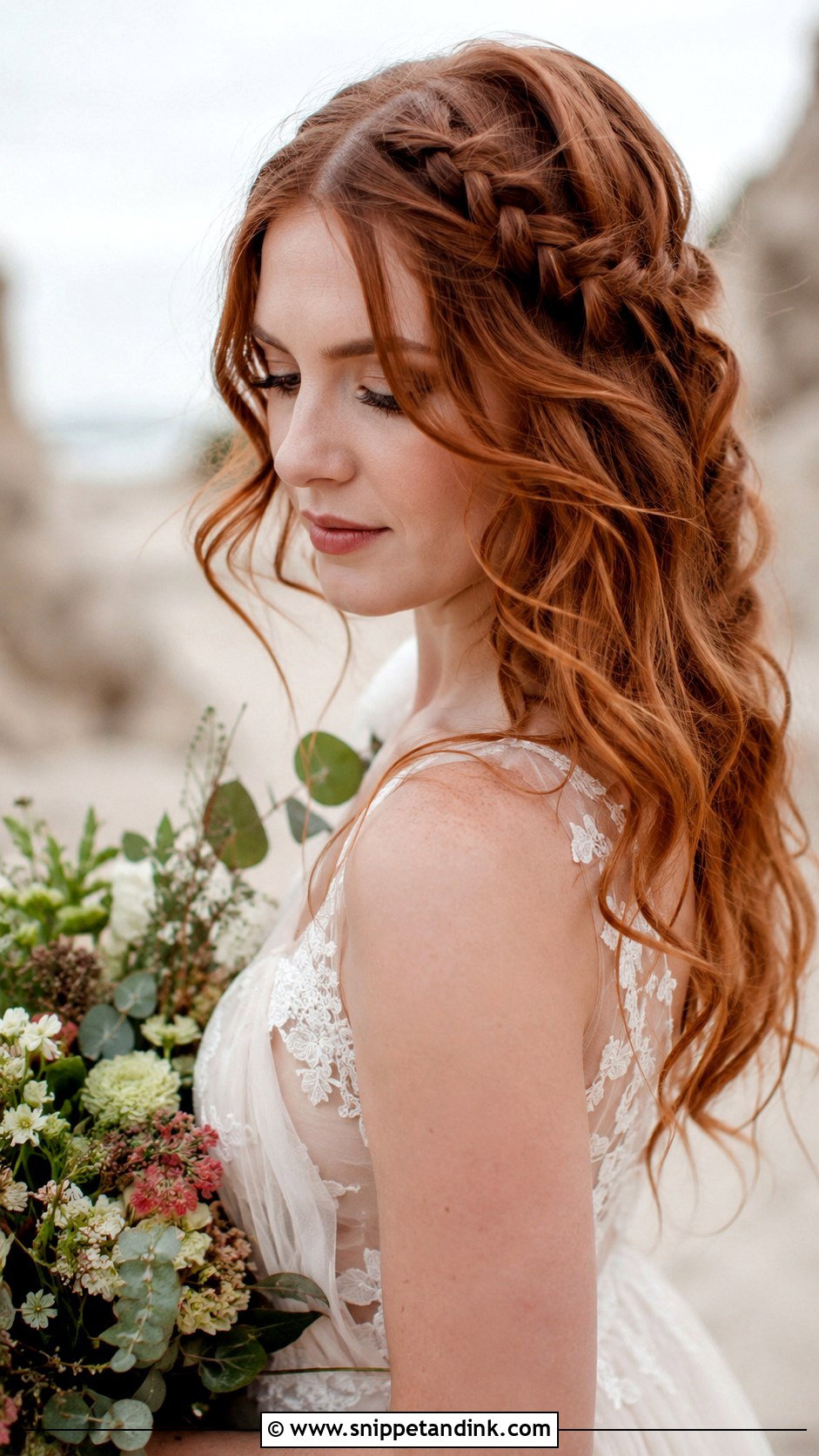 Loose Bohemian Waves With Braided Detail - Snippet and Ink - 25 Messy Bride Hairstyles