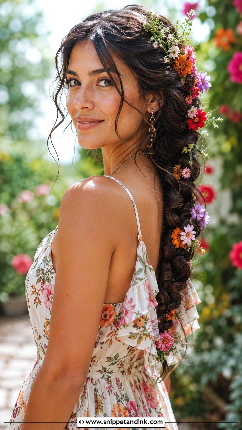 Loose Boho Braid With Flowers - Snippet and Ink - 20 Wedding Guest Braid Hairstyles