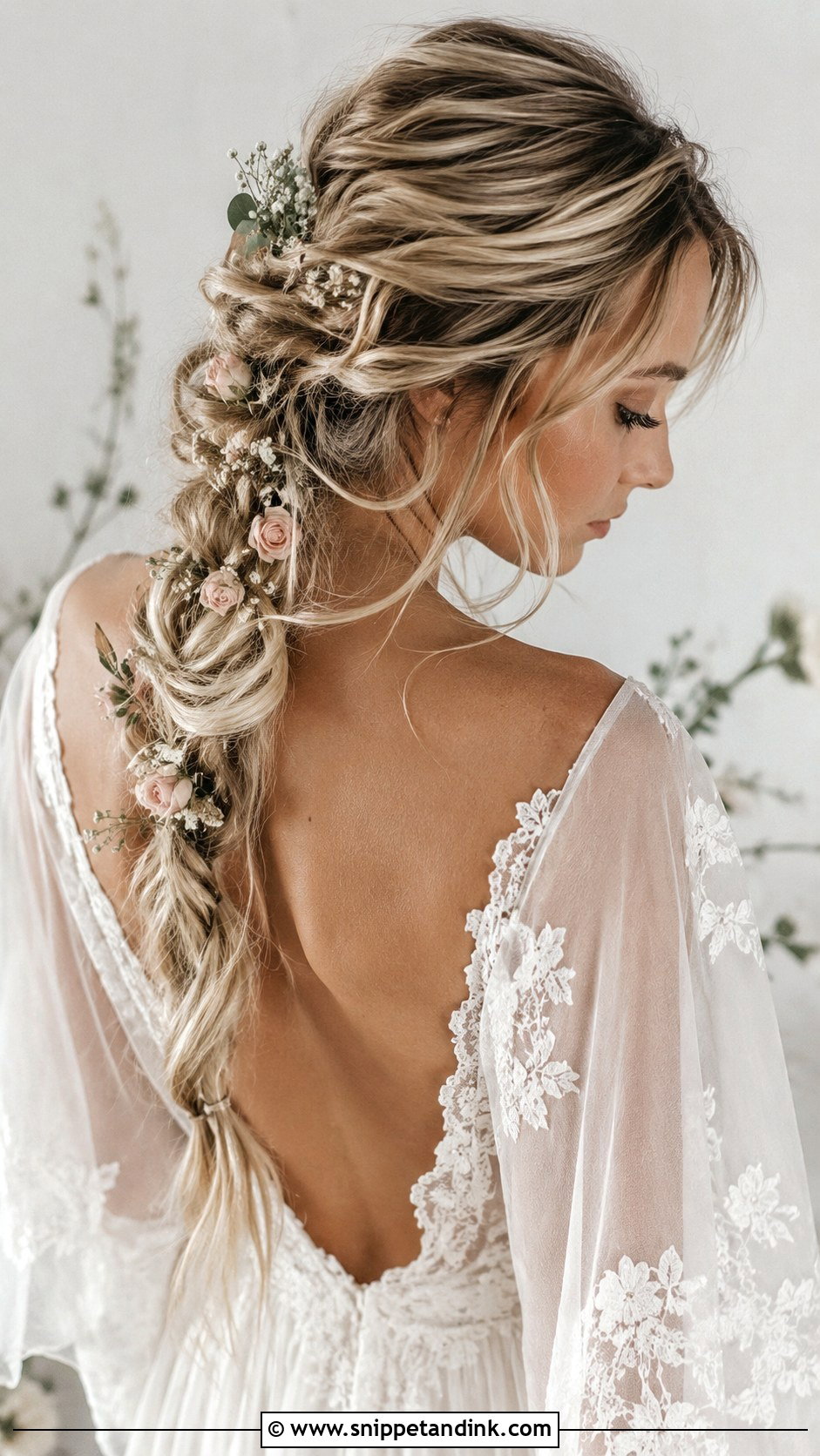 Loose Boho Braid With Flowers - Snippet and Ink - 20 Bridal Braids Hairstyles