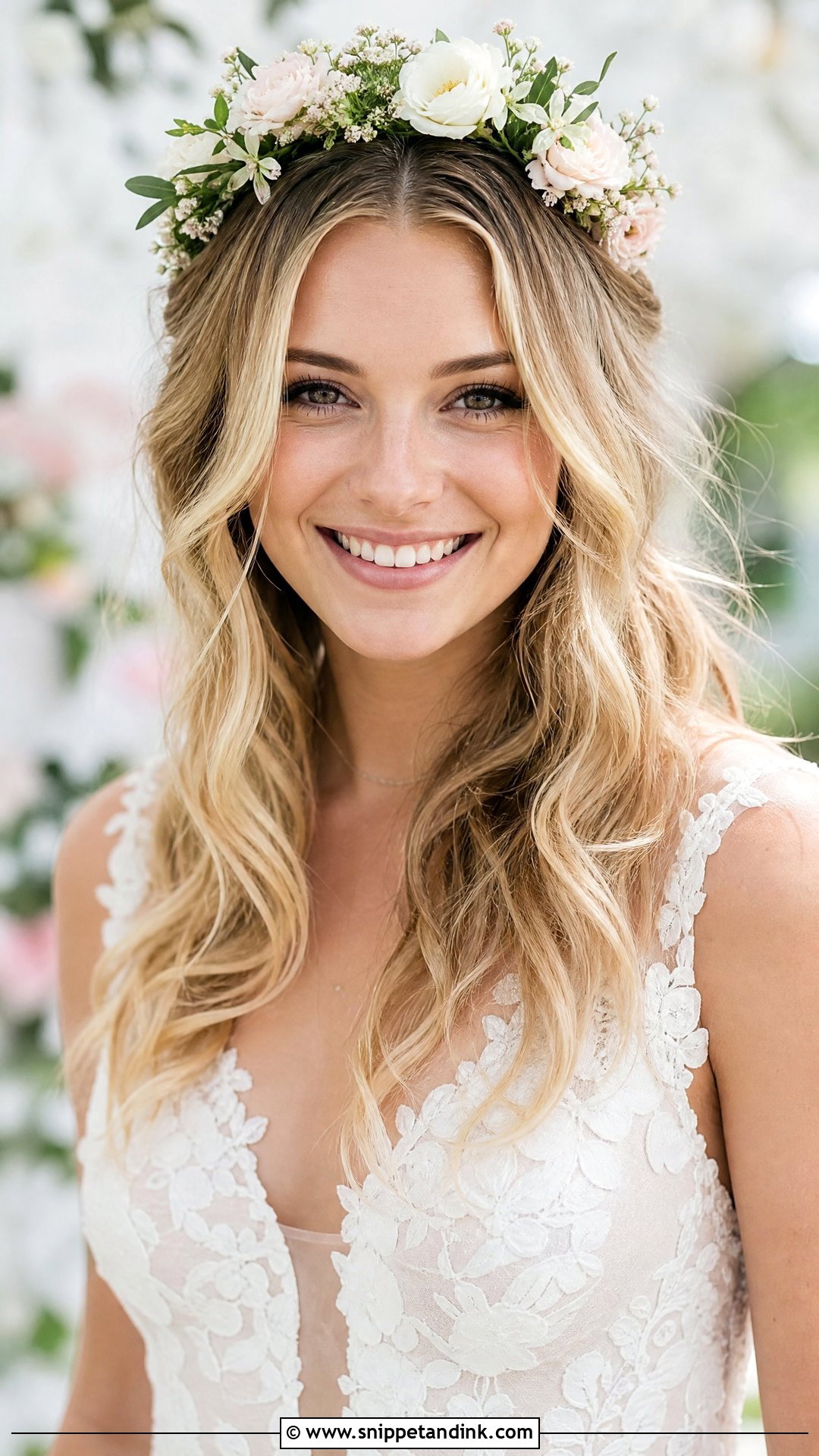 Loose Boho Waves With Flower Crown - Snippet and Ink - 20 Party Wedding Hair Styles