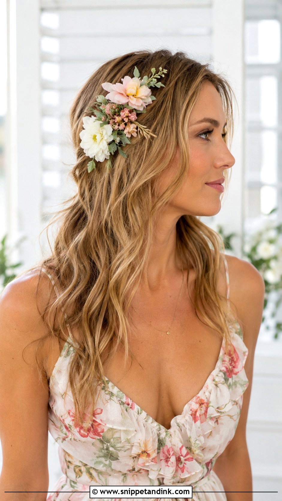 Loose Boho Waves With Flower Fascinator - Snippet and Ink - 25 Facinators Wedding Hairstyles