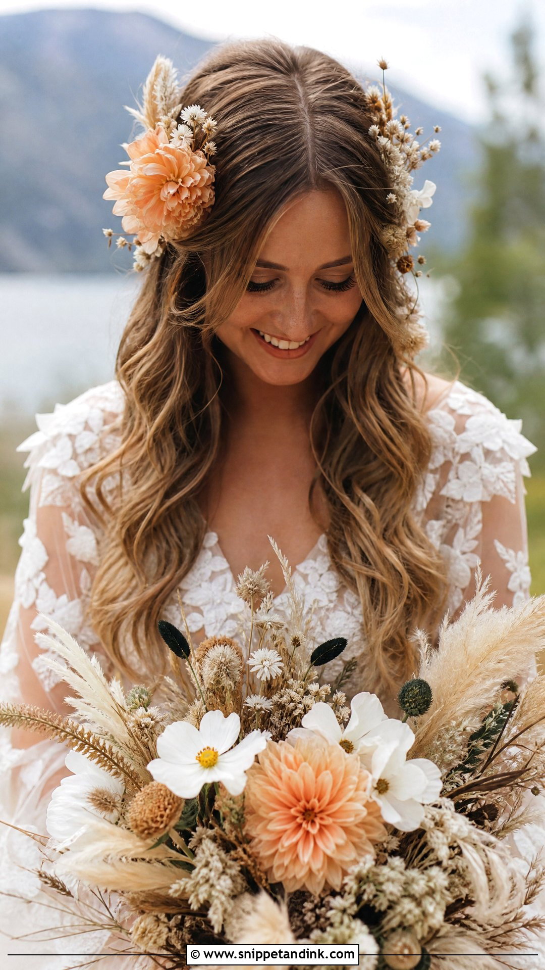 Loose Boho Waves With Flowers - Snippet and Ink - 20 Fall Wedding Hairstyles