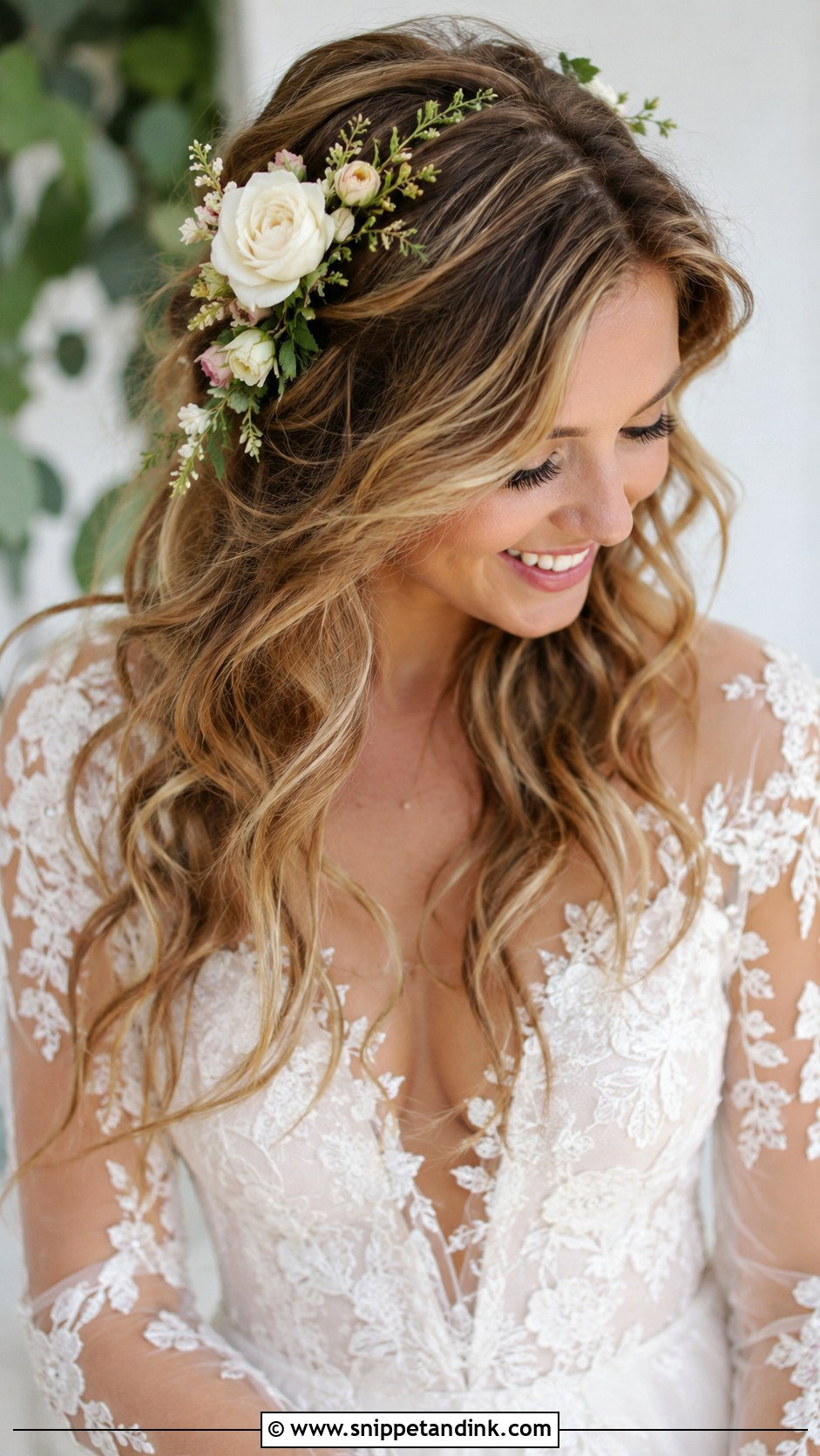 Loose Boho Waves With Flowers - Snippet and Ink - 20 Latest Bridal Hairstyles