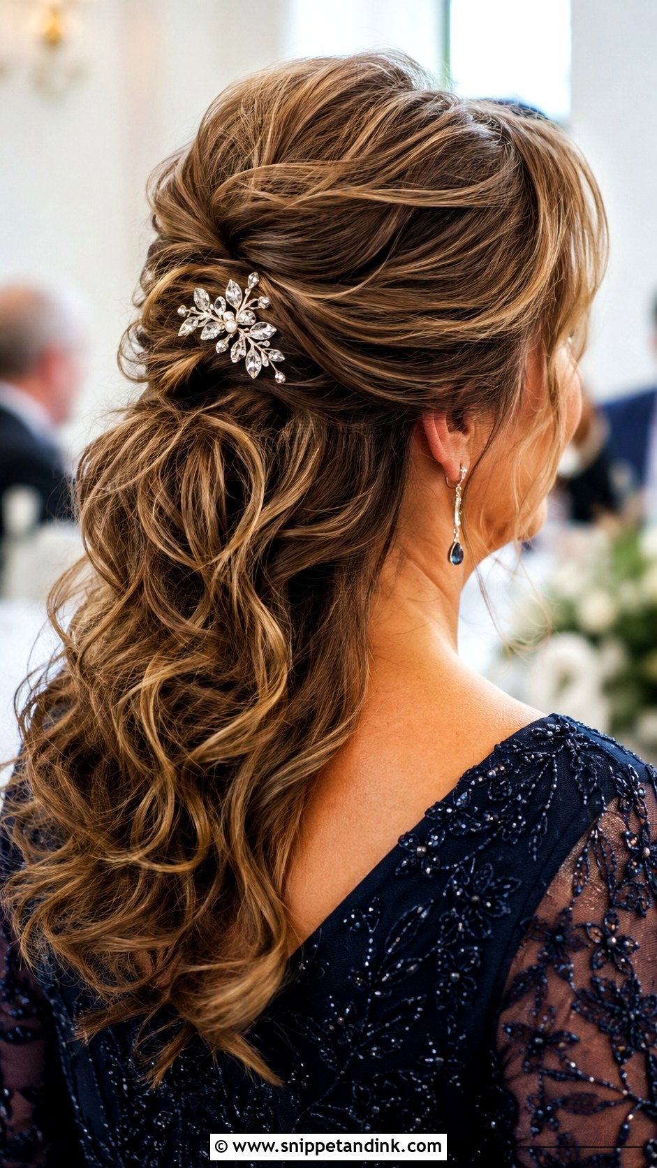 Loose Bouffant Half Up With Waves - Snippet and Ink - 30 Half-Up Half-Down Mother of Bride Hair Ideas