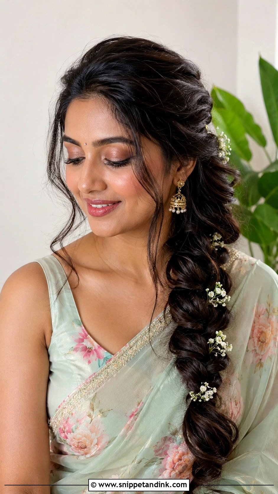 Loose Braid Bridesmaid Hairstyle for Saree - Snippet and Ink - 25 Bridesmaid Hairstyles for Saree