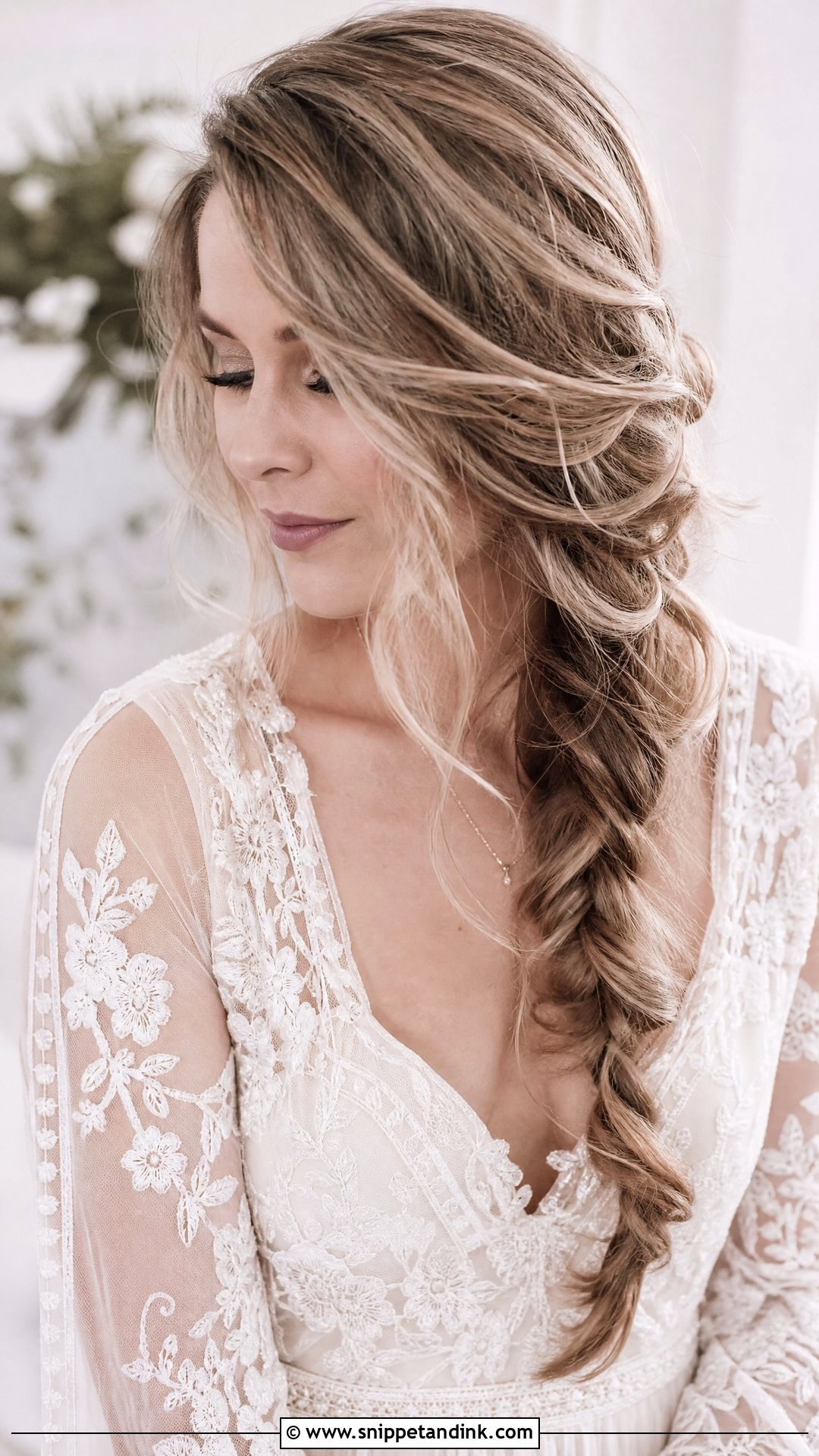 Loose Braid Over the Shoulder - Snippet and Ink - 20 Wedding Hairstyles Front View
