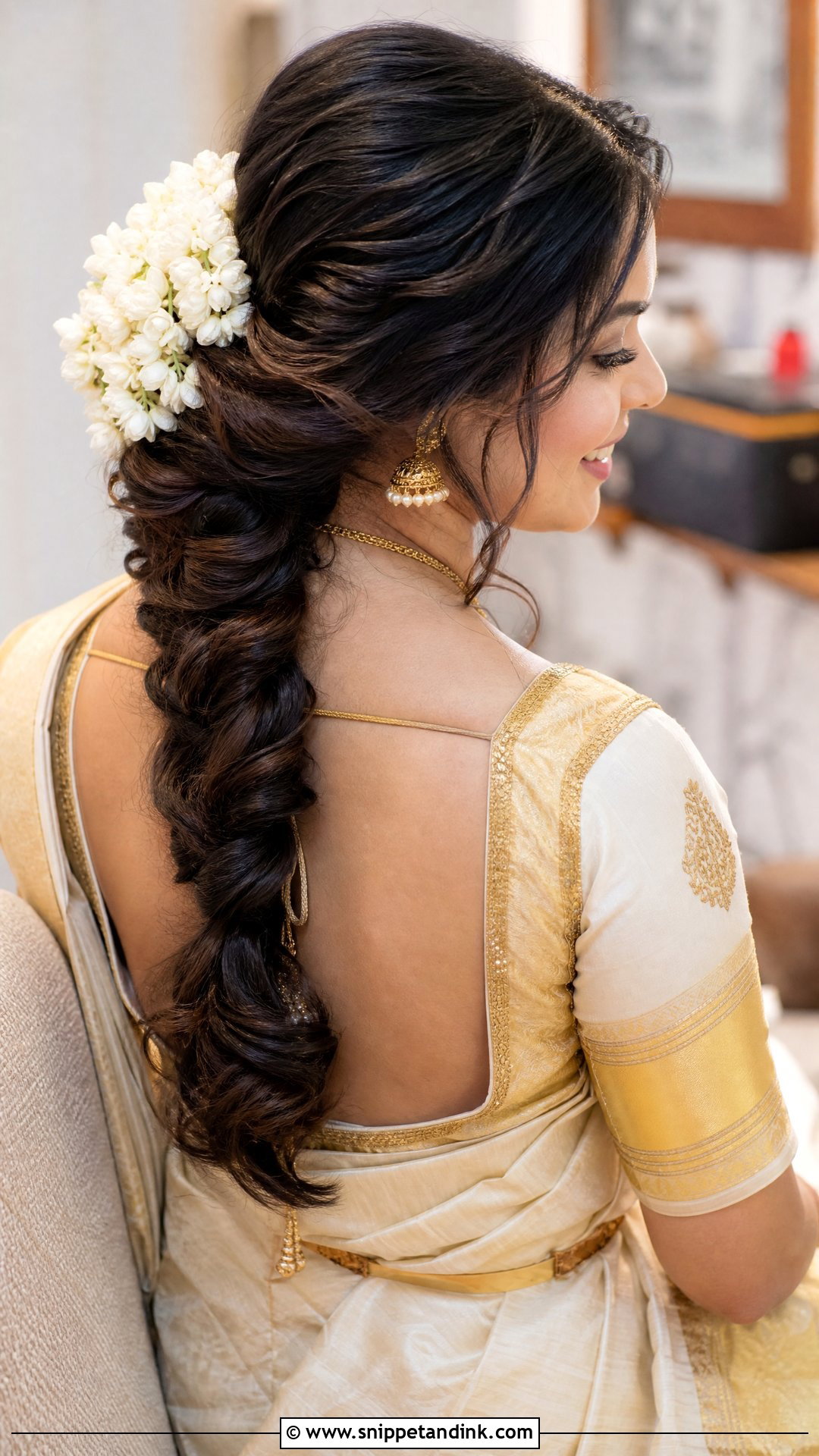Loose Braid With Curled Ends - Snippet and Ink - 30 Kerala Bride Hairstyles